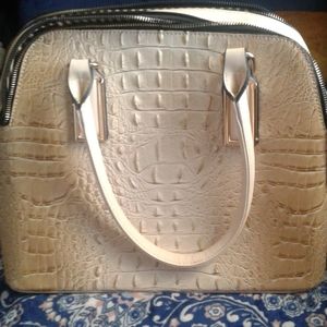 Cream colored faux croco bag, gold hardware with s
